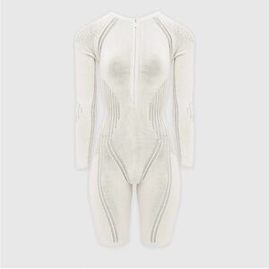 Maniere De Viro-Knitted Contour Playsuit - Cream -S